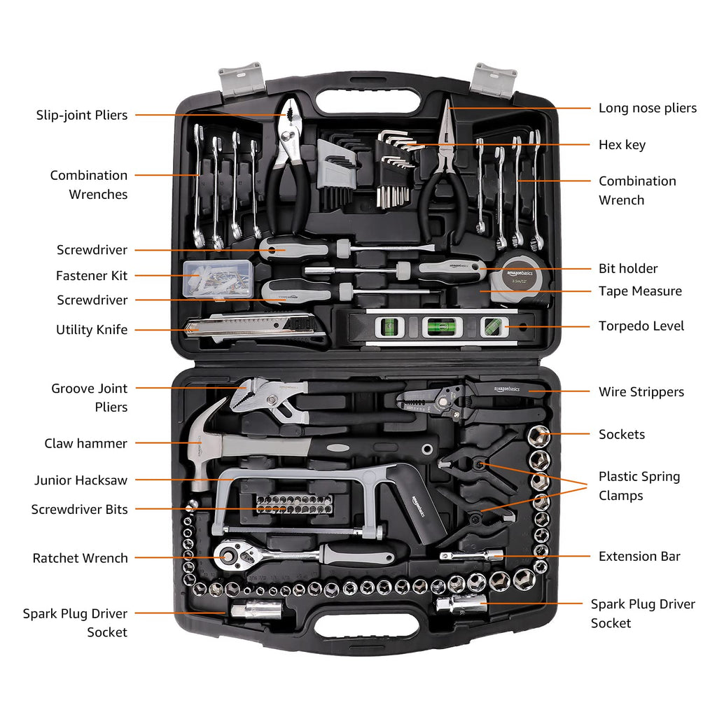 173-Piece General Household Hand Tool Set with StoraCase, Portable Tool Kit for Home Maintenance and Everyday Repairs