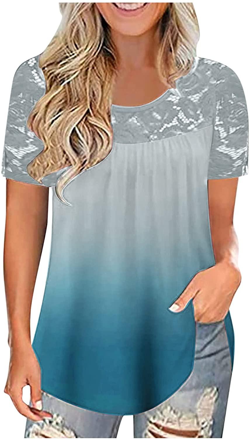 Women Tops Hide Belly Tunic 2022 Short Sleeve Dressy Casual Blouse Flowy