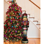 Fraser Hill Farm Indoor/Outdoor Oversized Christmas Decor, 5-Ft. Nutcracker Playing Snare Drum w/Moving Hands, Music, Timer, and 20 LED Lights