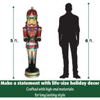 Fraser Hill Farm Indoor/Outdoor Oversized Christmas Decor, 5-Ft. Nutcracker Playing Snare Drum w/Moving Hands, Music, Timer, and 20 LED Lights