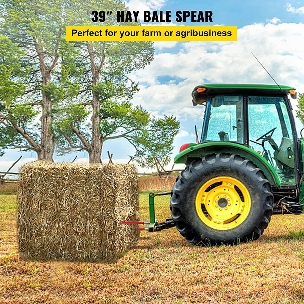 mophorn pair hay spear 39" bale spear 3000 lbs capacity, bale spike quick attach square hay bale spears 1 3/4", red coated bale forks, bale hay spike with hex nut &amp; sleeve for buckets tractors loaders