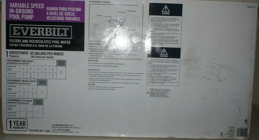 new everbilt 1006 460 127 1 hp variable speed pool pump - pcp10001-vsp