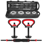 STOZM Multifunctional Fitness Combo of Weightlifting Accessories Set (Red) and Adjustable Dumbbell Set (Chrome, 50kg) for Optimal Kettlebell, Dumbbell and Barbell Training