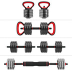 STOZM Multifunctional Fitness Combo of Weightlifting Accessories Set (Red) and Adjustable Dumbbell Set (Chrome, 50kg) for Optimal Kettlebell, Dumbbell and Barbell Training