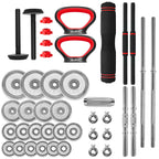 STOZM Multifunctional Fitness Combo of Weightlifting Accessories Set (Red) and Adjustable Dumbbell Set (Chrome, 50kg) for Optimal Kettlebell, Dumbbell and Barbell Training