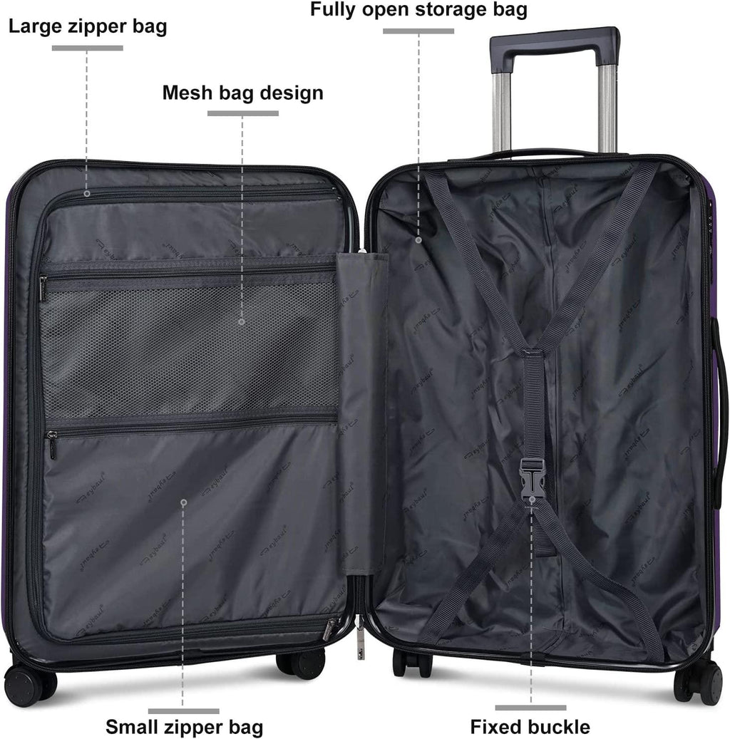 Luggage(only 24")Suitcase ABS+PC with TSA Lock Spinner Carry on Hardshell Lightweight 20in 24in 28in_ Purple