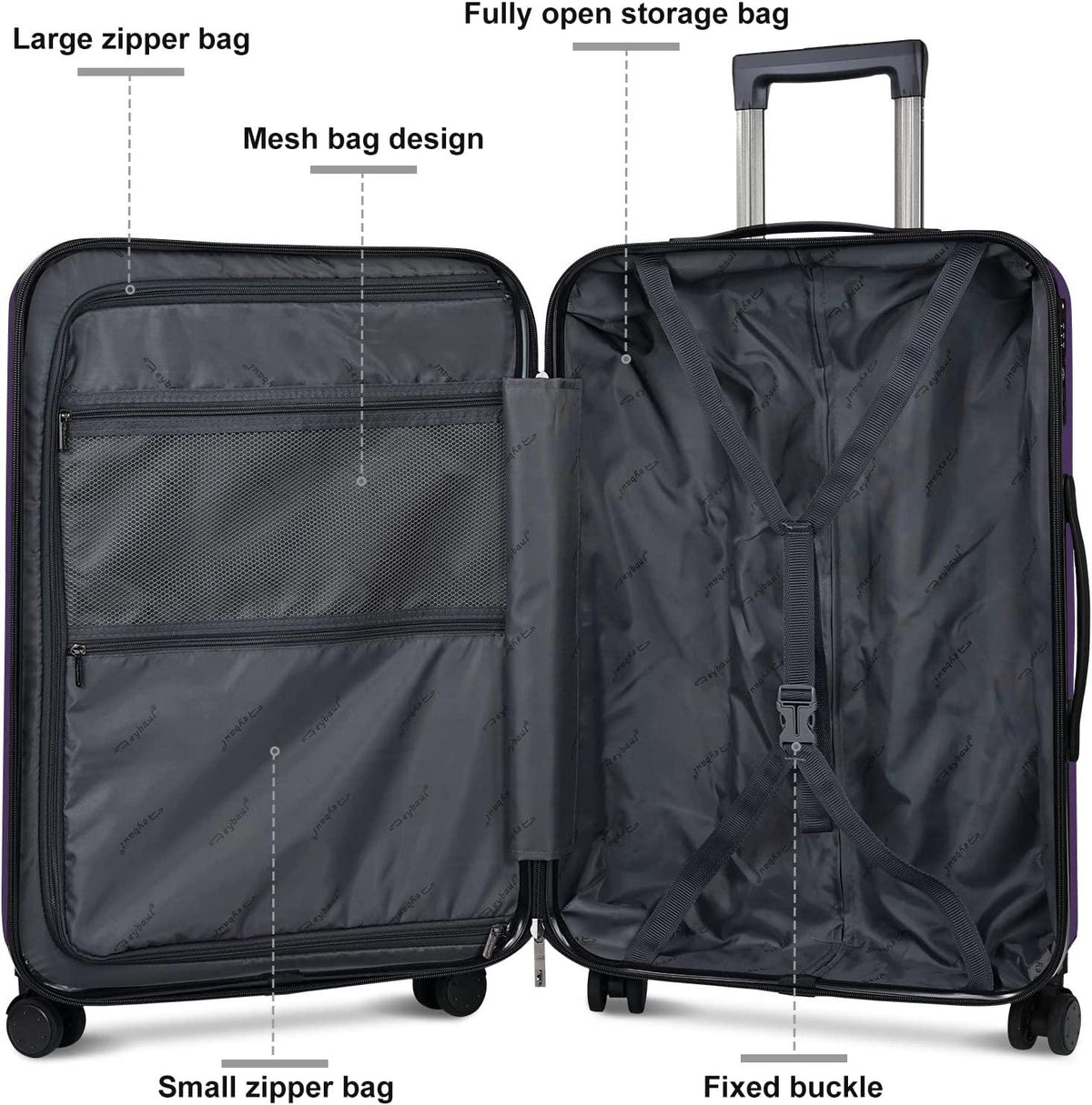 Luggage(only 24")Suitcase ABS+PC with TSA Lock Spinner Carry on Hardshell Lightweight 20in 24in 28in_ Purple