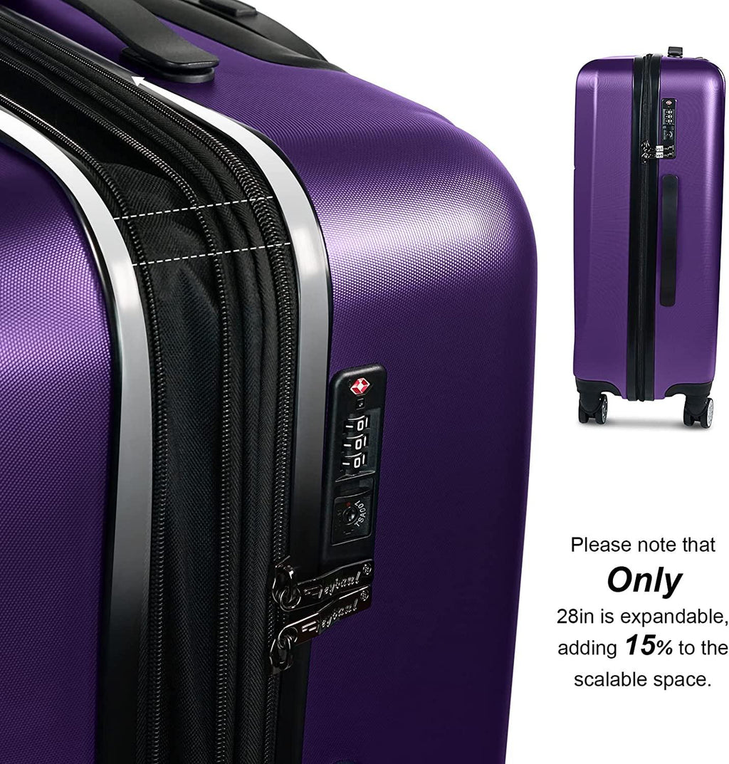 Luggage(only 24")Suitcase ABS+PC with TSA Lock Spinner Carry on Hardshell Lightweight 20in 24in 28in_ Purple