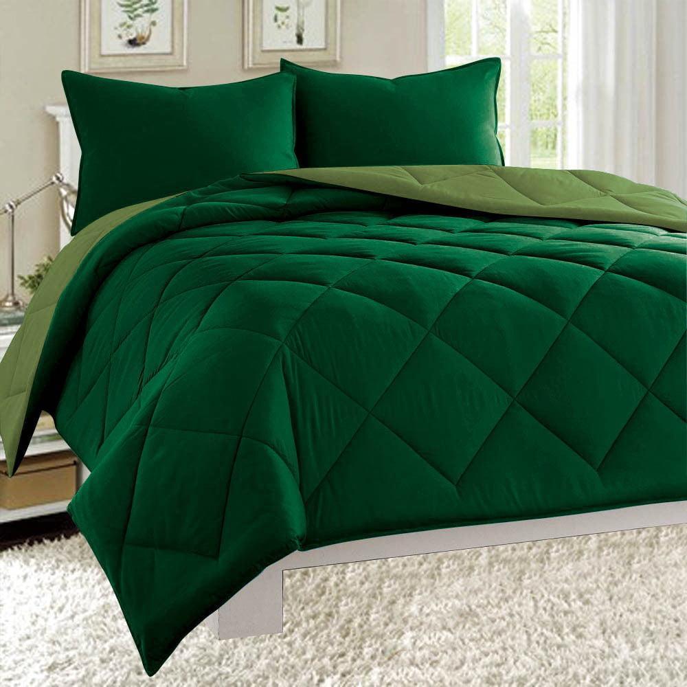 Dayton Size 3-Piece Reversible Comforter Set Soft Brushed Microfiber Quilted Bed Cover Hunter &amp; SaGreen