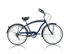 Micargi ROVER 7 Speed 26" Beach Cruiser  TX-35 7 Speed V-Brake  Steel Spokes One Piece Crank Alloy Matte Black Rims 36H With Fender Color: Dark Blue/ Black