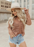 long sleeve button top