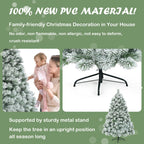 Gymax Green Snow Flocked Pine Hinged Artificial Christmas Tree, with Metal Stand 7'