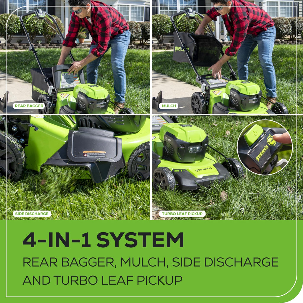 48V (24V x 2) 21" Brushless Self-Propelled Mower+12" String Trimmer+320CFM Blower,(2) 5.0Ah Batteries and 4A Dual Port Charger