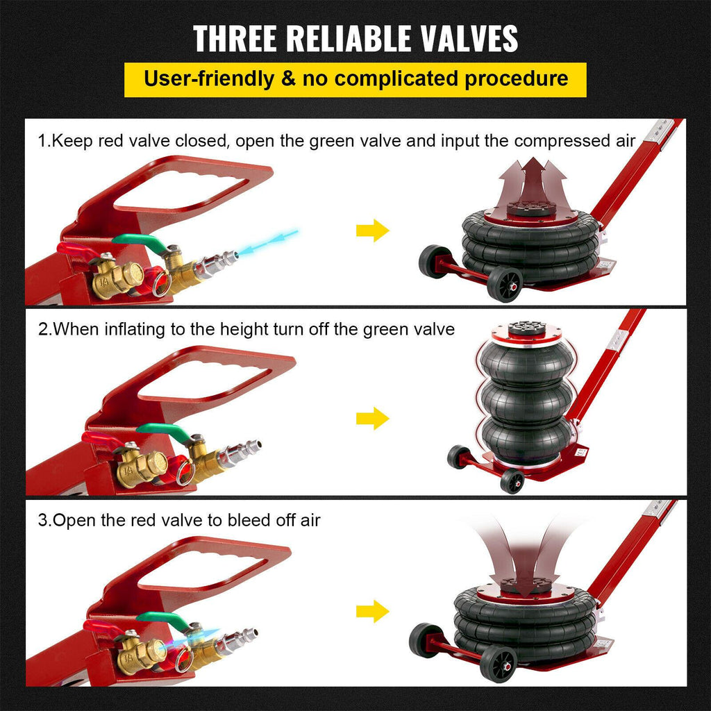 Triple Air Bag Jack Pneumatic Jack 6600lbs  Lift 3 Ton Heavy Duty Red