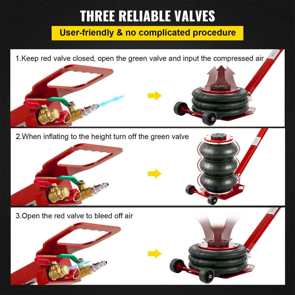 Triple Air Bag Jack Pneumatic Jack 6600lbs  Lift 3 Ton Heavy Duty Red