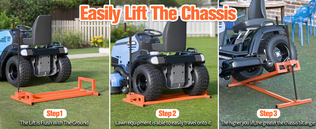 Lawn Mower Lift Jack 880Lbs Riding Mower Lift with Manual Handle and Power Tool Extension Handle Space-Saving Foldable Lawn Tractor Lift for Lawn mowers and Garden Tractors (Orange)