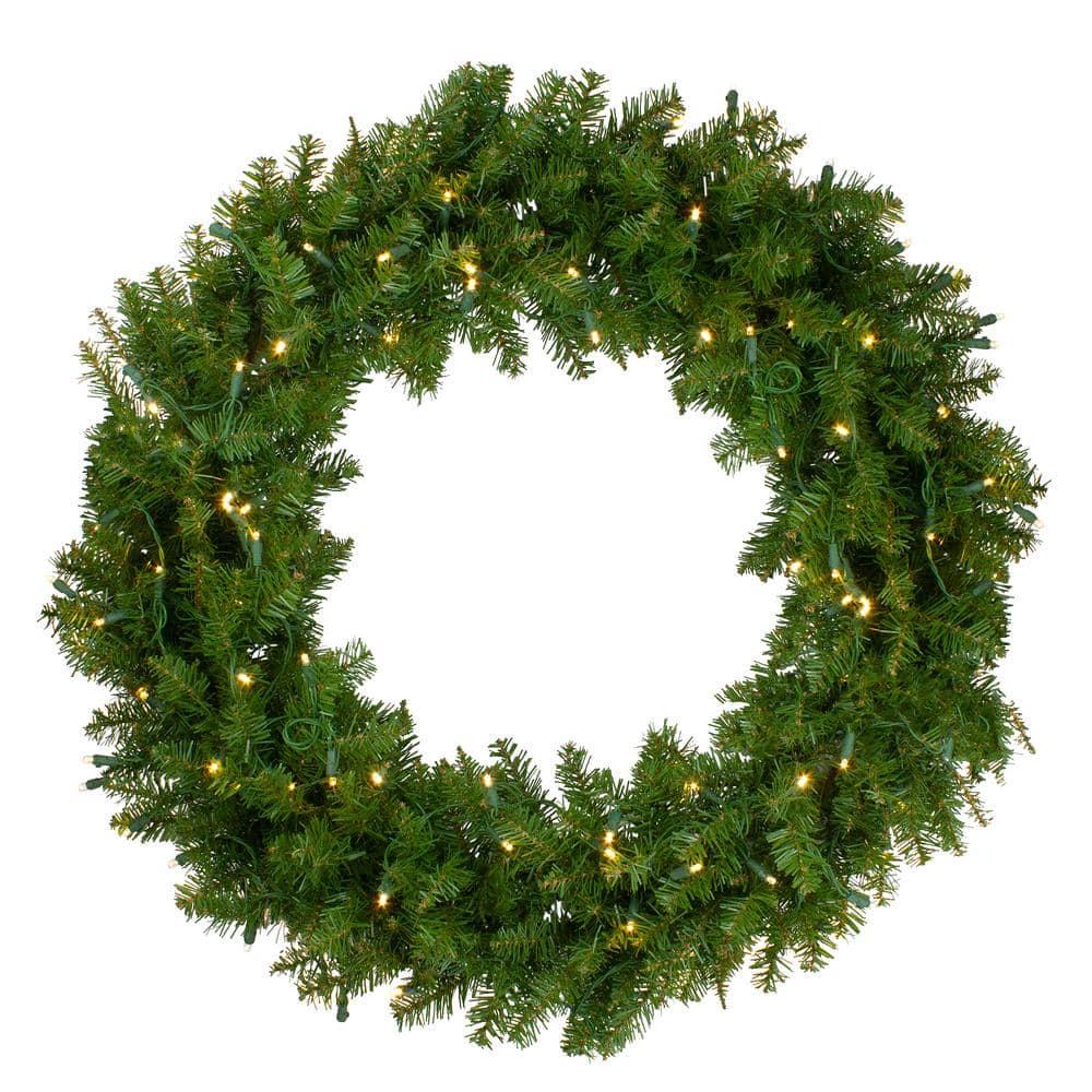 36 in. Green Pre-Lit Rockwood Pine Artificial Christmas Wreath with 150 Warm White LED Lights