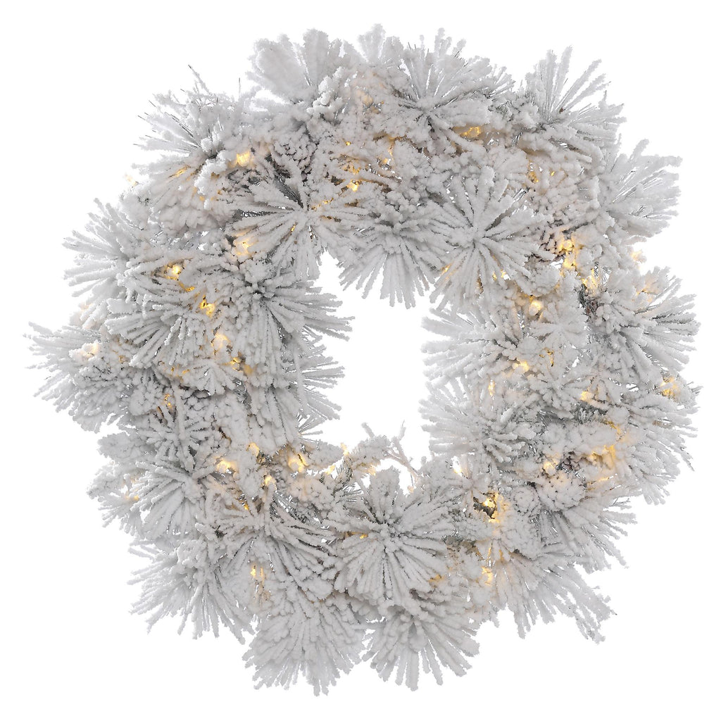 Vickerman 30" Flocked Alberta Artificial Christmas Wreath, Warm White LED Lights