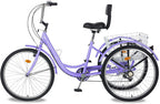 MOONCOOL Adult Tricycles 3 Wheel 7 Speed Trikes, 20/24 / 26 inch Adult Trikes 3 Wheeled Bike with Basket for Seniors, Women, Men.