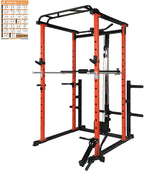 RitFit 1000LB Capacity Power CaRack with Lat pull down, J-hook,  Pulley system, Squat Rack with Landmine, Safety Bar and Power Rack Exercise Ebook