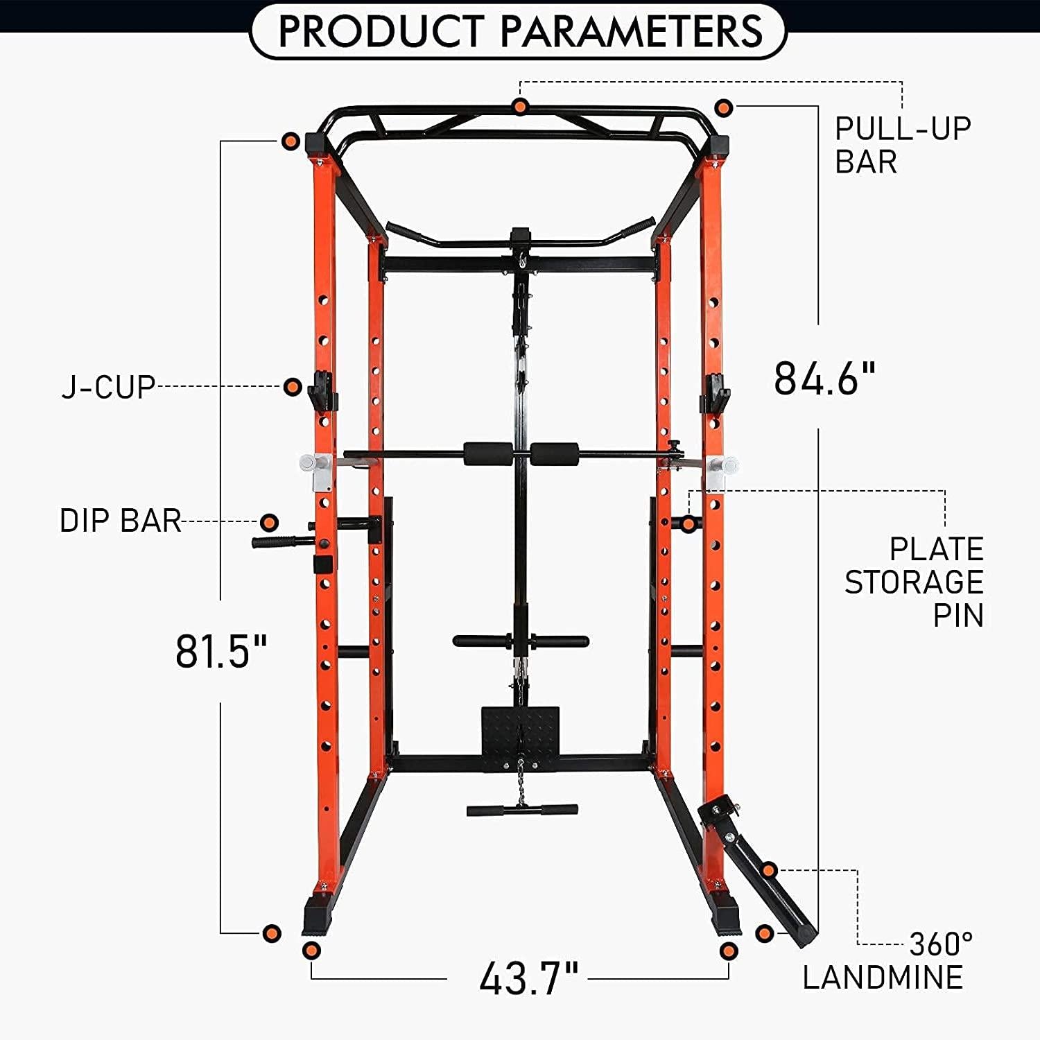 RitFit 1000LB Capacity Power CaRack with Lat pull down, J-hook,  Pulley system, Squat Rack with Landmine, Safety Bar and Power Rack Exercise Ebook