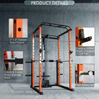 RitFit 1000LB Capacity Power CaRack with Lat pull down, J-hook,  Pulley system, Squat Rack with Landmine, Safety Bar and Power Rack Exercise Ebook