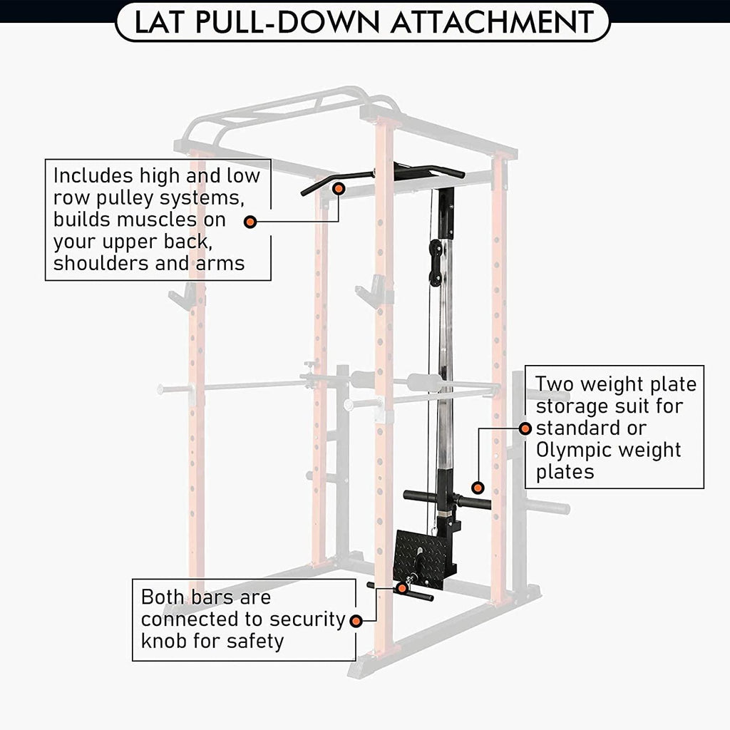 RitFit 1000LB Capacity Power CaRack with Lat pull down, J-hook,  Pulley system, Squat Rack with Landmine, Safety Bar and Power Rack Exercise Ebook