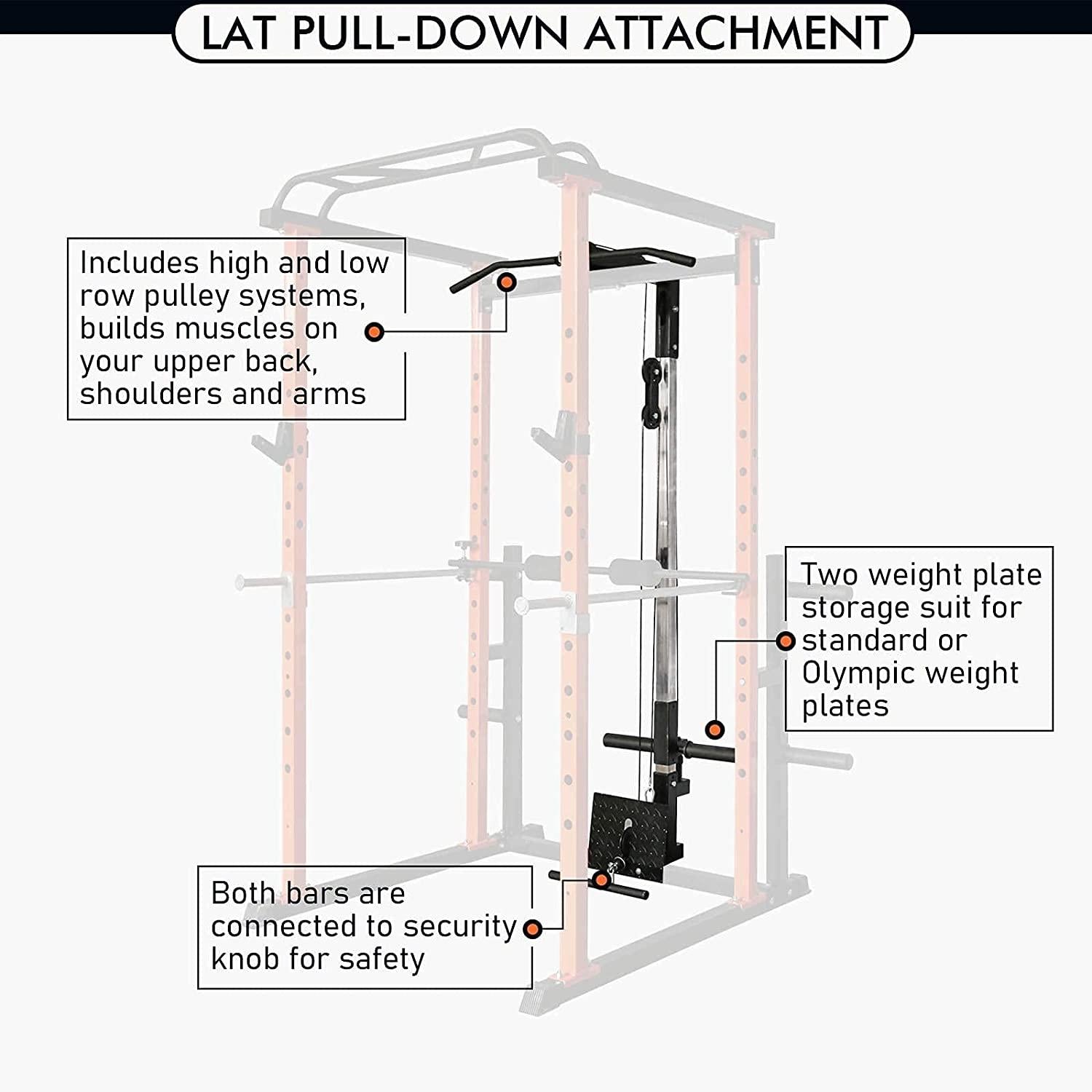 RitFit 1000LB Capacity Power CaRack with Lat pull down, J-hook,  Pulley system, Squat Rack with Landmine, Safety Bar and Power Rack Exercise Ebook