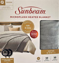 Sunbeam Queen MicroPlush Heated Electric Warming Blanket 10 Heat Settings 2-Digital Controllers Machine Washable  Light Grey  Queen