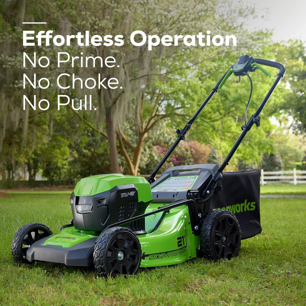 48V (24V x 2) High - Performance Cordless Yard Tool Combo: 21" self propelled lawn mower, 12" Trimmer &amp; Blower, with 3 Batteries &amp; 2 Chargers