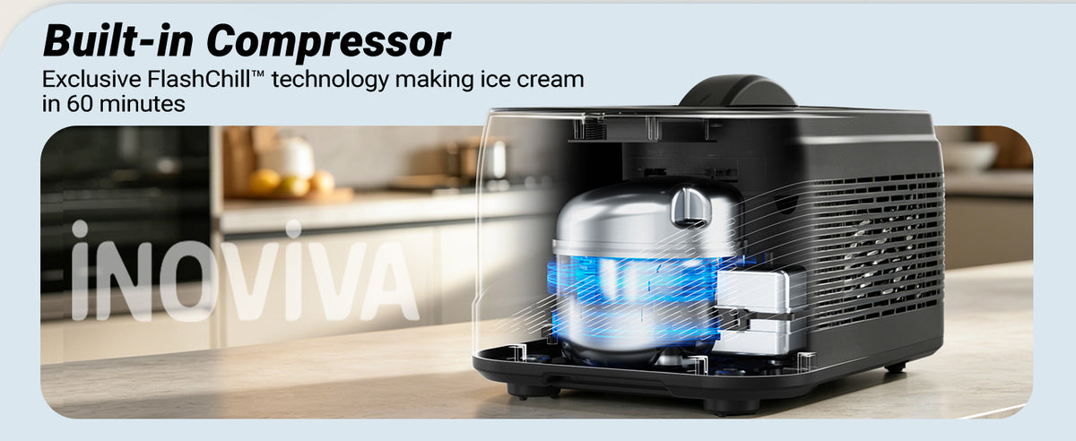Ice Cream Maker Automatic 1.7 Pt, No Pre-Freezing,-In Compressor, Digital Display & Timer,3 Presets, Makes ice cream, Gelato, Perfect for home & party, IM001