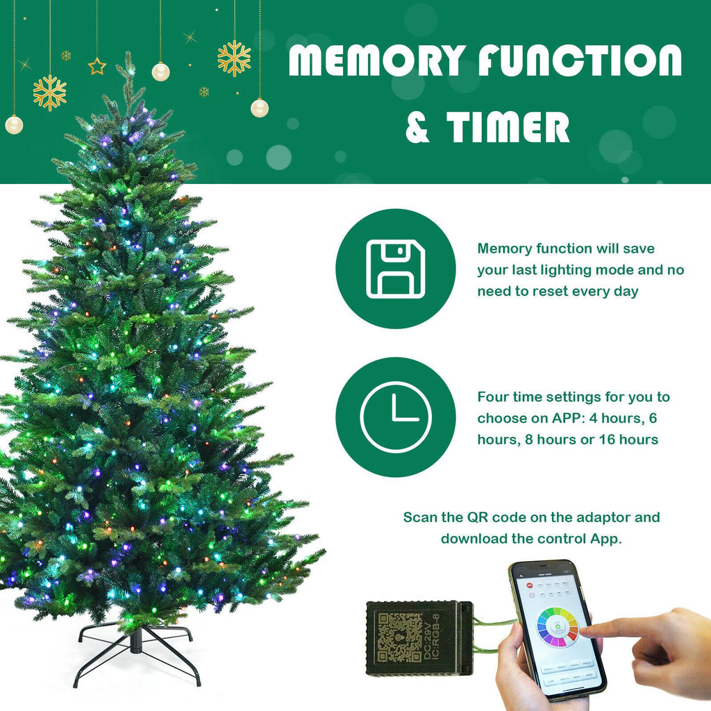 8ft App-Controlled Pre-lit Christmas Tree w/ 15 Modes Multicolor Lights