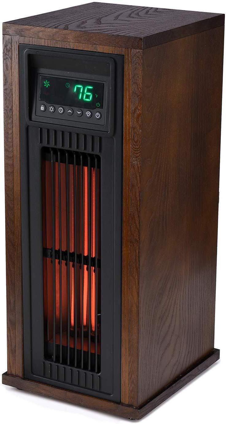 Lifesmart Infrared Tower Heater with Triple Oversized Infrared Elements, Multiple Comfort Settings, Wood Cabinet and Full Function Remote