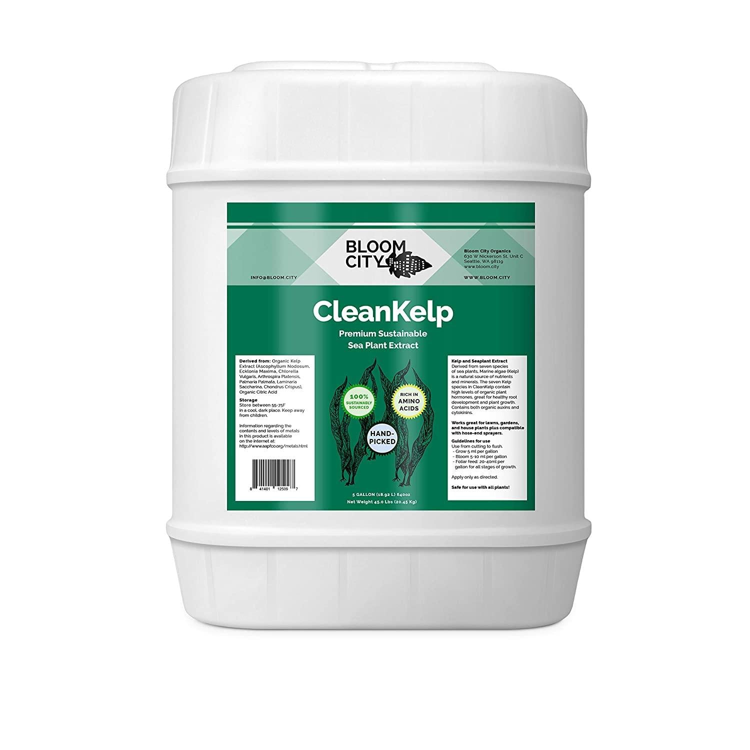 organic liquid seaweed and kelp fertilizer supplement by bloom city, 5 gallon (640 oz) concentrated makes 3750 gallons