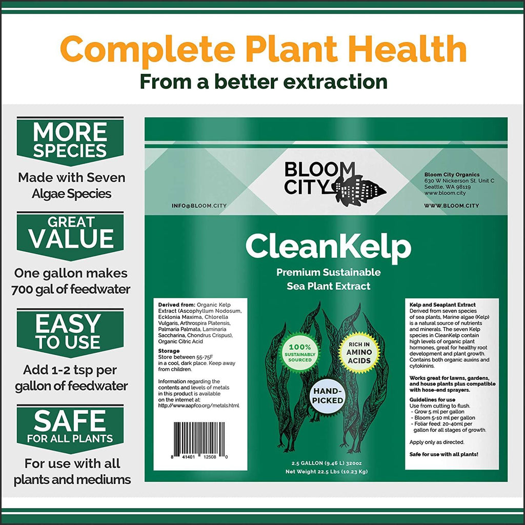 organic liquid seaweed and kelp fertilizer supplement by bloom city, 5 gallon (640 oz) concentrated makes 3750 gallons