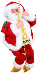 J.SCT-5 Climbing Santa Claus,Plush Doll Christmas Tree Hanging Decoration,Santa Climbing Rope Ladder with Music,On Ladder with Lights Ornaments