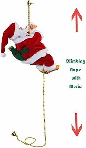 J.SCT-5 Climbing Santa Claus,Plush Doll Christmas Tree Hanging Decoration,Santa Climbing Rope Ladder with Music,On Ladder with Lights Ornaments