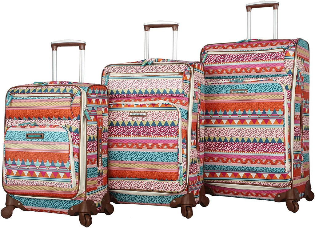 er Pattern Collection 3 Piece Luggage Set Lightweight Expandable Softside Suitcase With Spinner Wheels For Women-Travel Set includes 20 Inches Carry On, 24 Inch &amp; 28-Inch Checked Bag