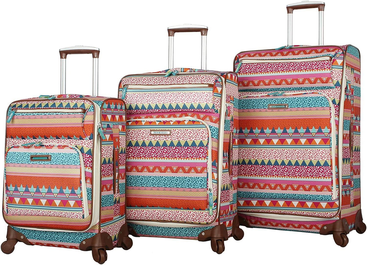 er Pattern Collection 3 Piece Luggage Set Lightweight Expandable Softside Suitcase With Spinner Wheels For Women-Travel Set includes 20 Inches Carry On, 24 Inch &amp; 28-Inch Checked Bag