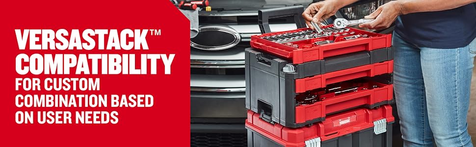 230 Pcs Mechanics Tool Set, Socket Wrench Set, Car Tool Kit with VERSASTACK Toolbox, SAE and Metric,1/4 in, 3/8 in, and 1/2 Drive, Short and Long Arm Hex Keys (CMMT45306)