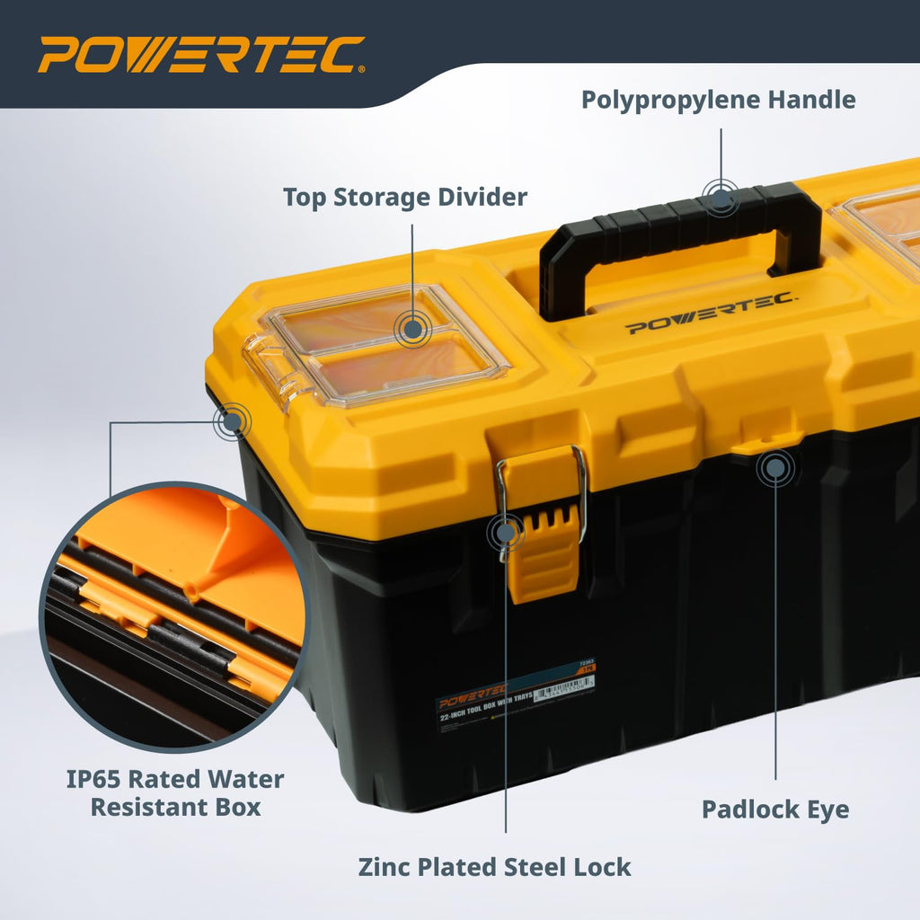 22-Inch Tool Box with Trays - Lockable, Metal Latch, Organizer, Portable Storafor Tools, Small or Mid-Sized Parts (72363)