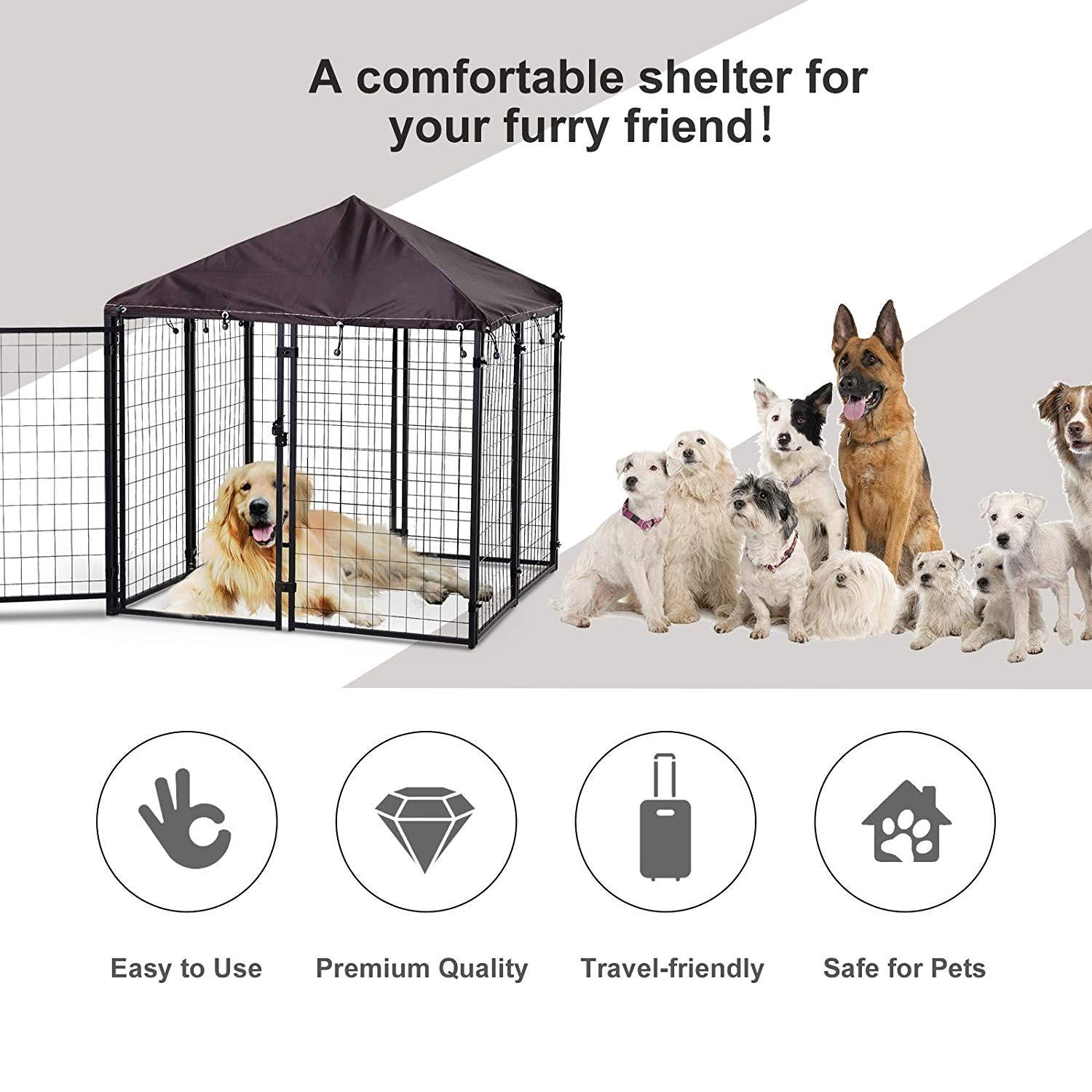 PawHut Lockable Dog House Kennel with Water-Resistant Roof for Small and Medium Small Sized Pets