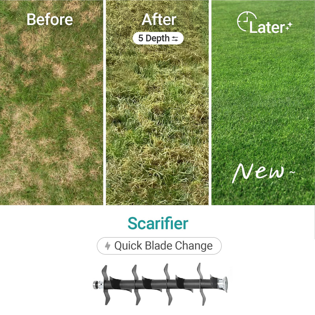 36V 15" Brushless Cordless Electric Dethatcher and Scarifier Compatible with  18V Battery(Tool Only), w/12Gal Thatch Collection Bag, 5-Depth Adjustment, -Fold, Walk Behind for Lawn Care