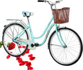 Beach Cruiser Bike for Women 26 Inch Classic Retro Bicycle Road Bikes Single Speed Comfortable Bicycle Commuter Bicycle High-Carbon Steel Frame, Front Basket, Rear Racks