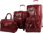 Croco PVC er Luggage - 4 Piece Softside Expandable Lightweight Spinner Suitcases - Travel Set includes a Dowel and Shopper Bags, 20-Inch Carry On &amp; 28-Inch Suitcase (Burgundy)