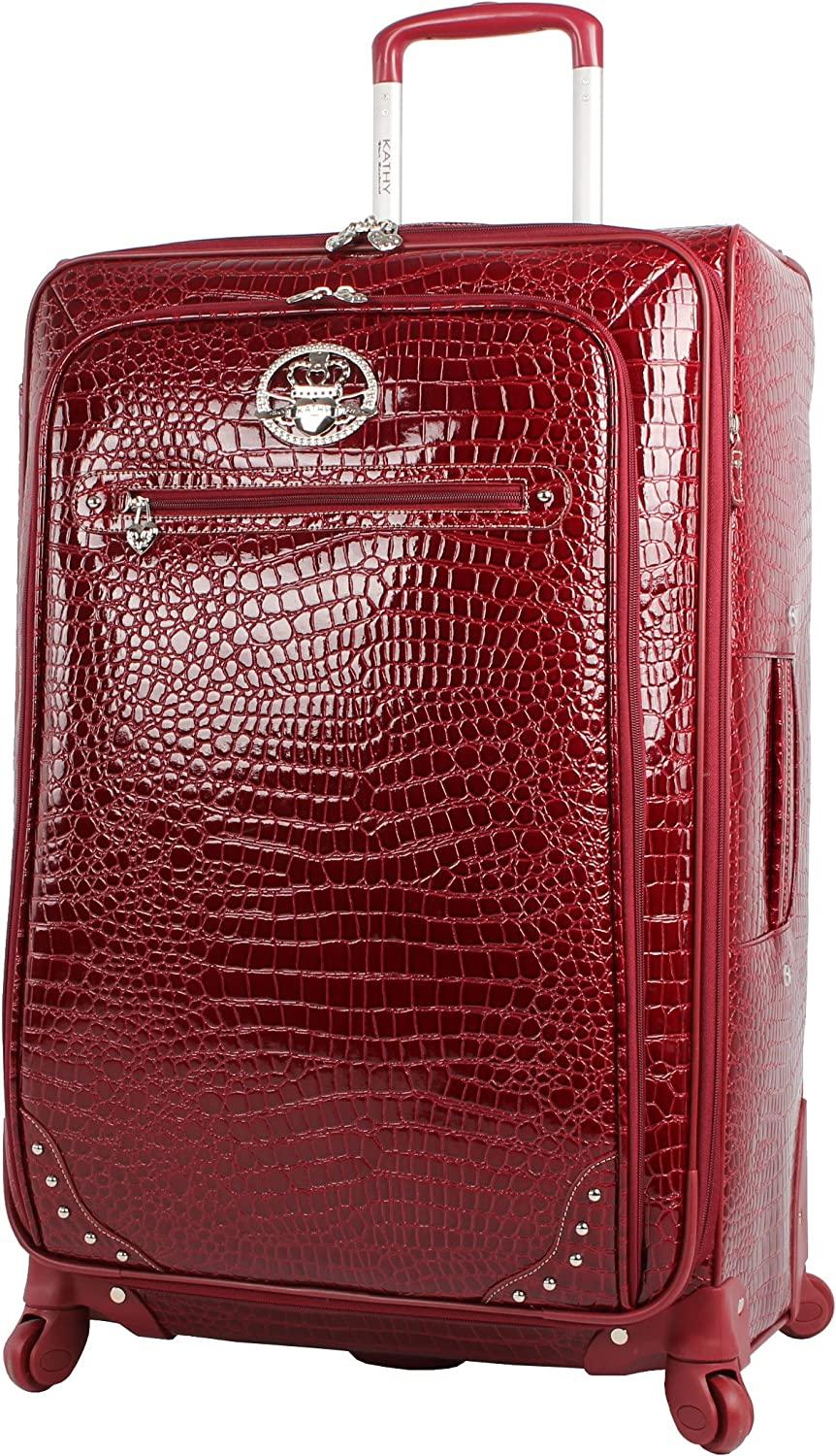 Croco PVC er Luggage - 4 Piece Softside Expandable Lightweight Spinner Suitcases - Travel Set includes a Dowel and Shopper Bags, 20-Inch Carry On &amp; 28-Inch Suitcase (Burgundy)