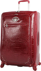 Croco PVC er Luggage - 4 Piece Softside Expandable Lightweight Spinner Suitcases - Travel Set includes a Dowel and Shopper Bags, 20-Inch Carry On &amp; 28-Inch Suitcase (Burgundy)