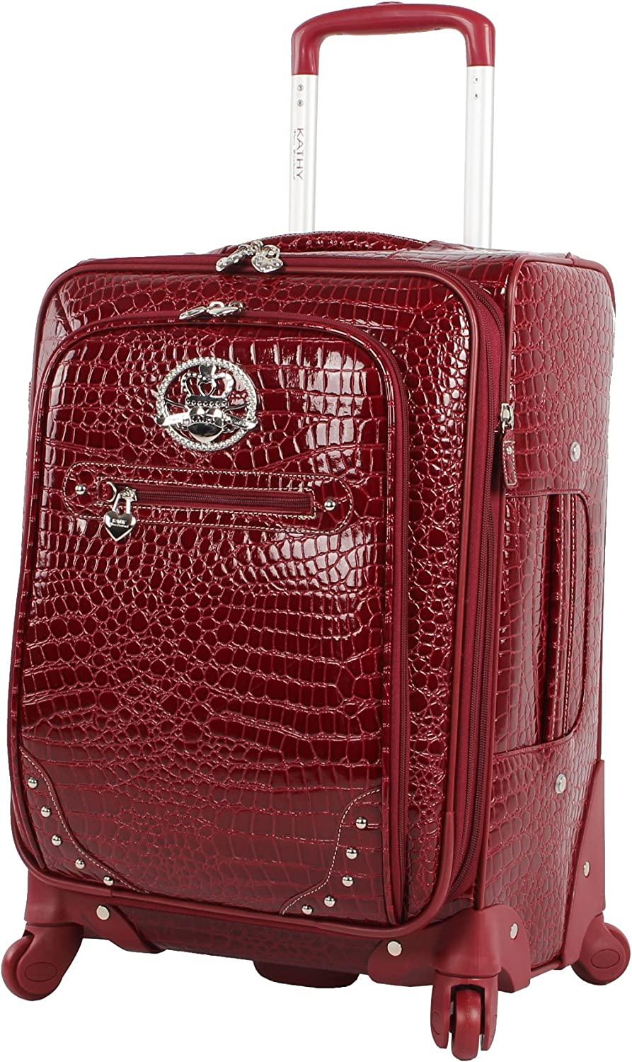 Croco PVC er Luggage - 4 Piece Softside Expandable Lightweight Spinner Suitcases - Travel Set includes a Dowel and Shopper Bags, 20-Inch Carry On &amp; 28-Inch Suitcase (Burgundy)