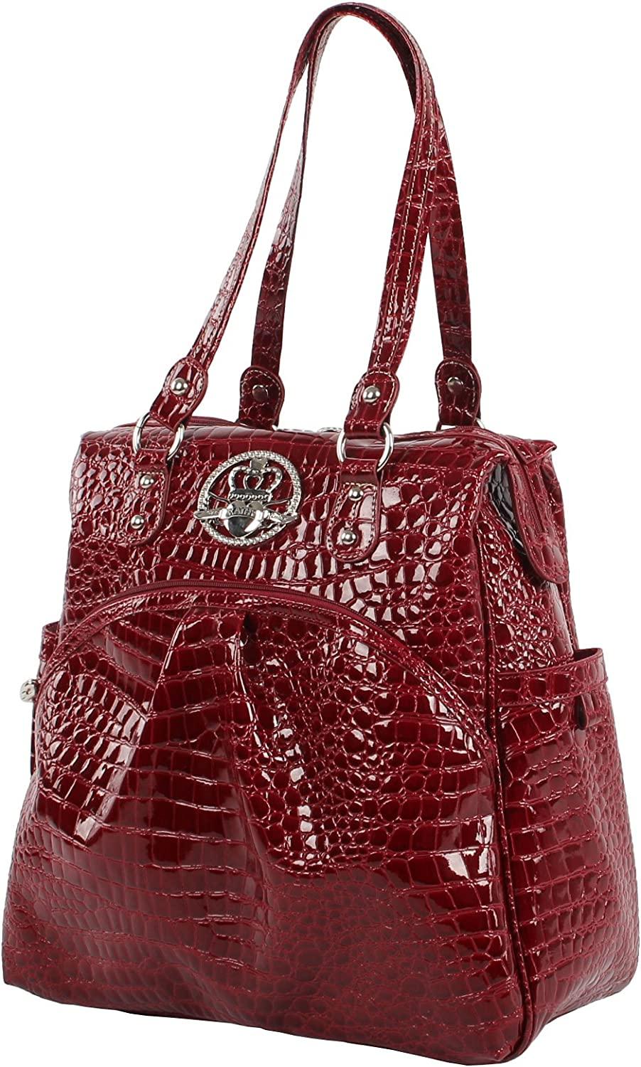 Croco PVC er Luggage - 4 Piece Softside Expandable Lightweight Spinner Suitcases - Travel Set includes a Dowel and Shopper Bags, 20-Inch Carry On &amp; 28-Inch Suitcase (Burgundy)