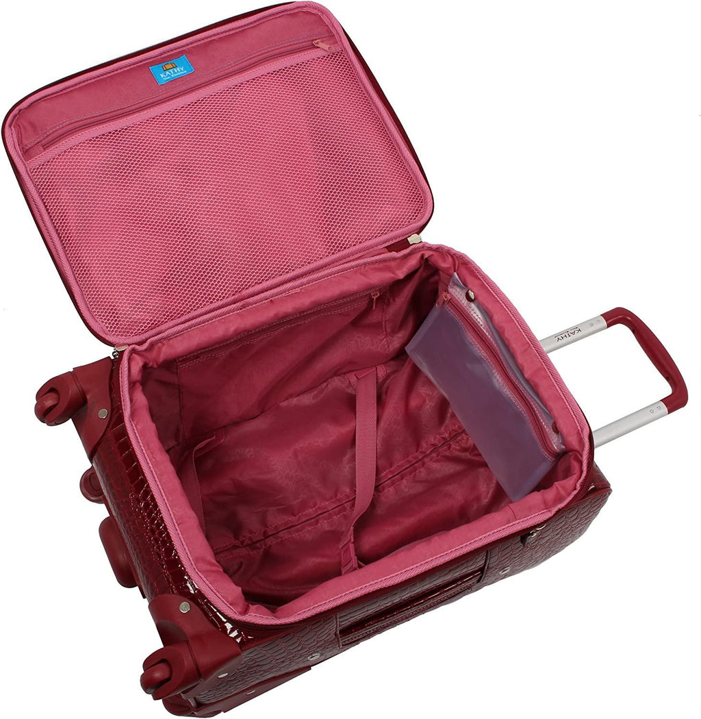 Croco PVC er Luggage - 4 Piece Softside Expandable Lightweight Spinner Suitcases - Travel Set includes a Dowel and Shopper Bags, 20-Inch Carry On &amp; 28-Inch Suitcase (Burgundy)